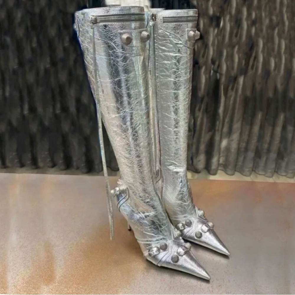 Calf High Boots (metallic silver)